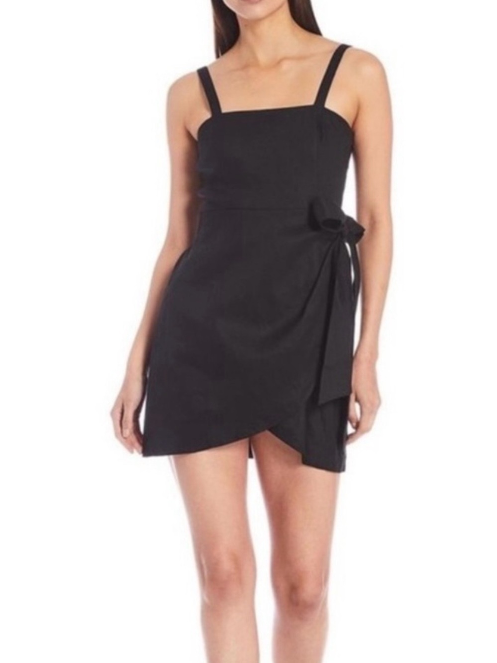 New Gianni Bini Selena Wrap Dress Black Linen Mini
